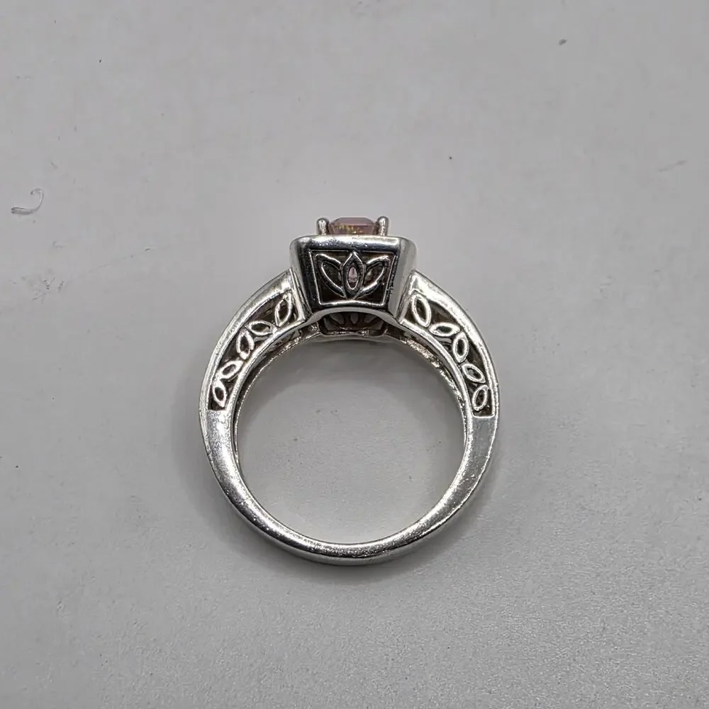 Sterling Silver 925 Pink Tourmaline & White Cubic Zirconia Ring Size 6